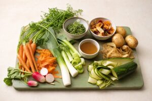 Article sur la cuisine anti-gaspi des fanes, épluchures et restes - illustration principale