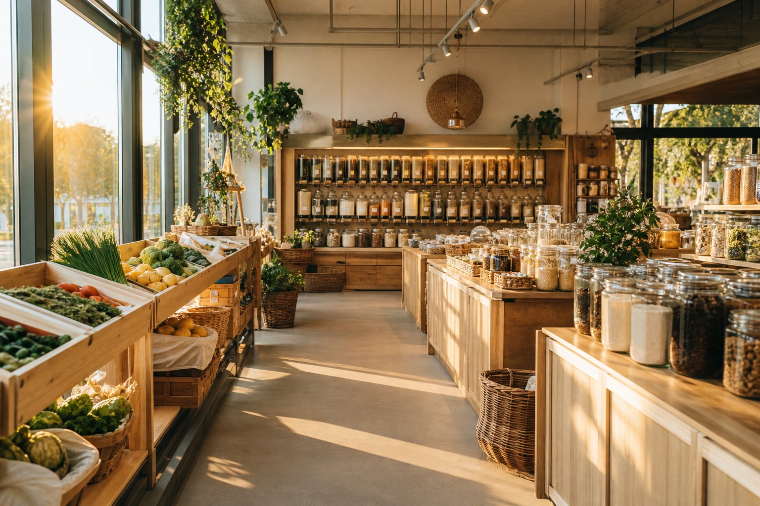 Rayons de produits bio et vrac du magasin cooperatif