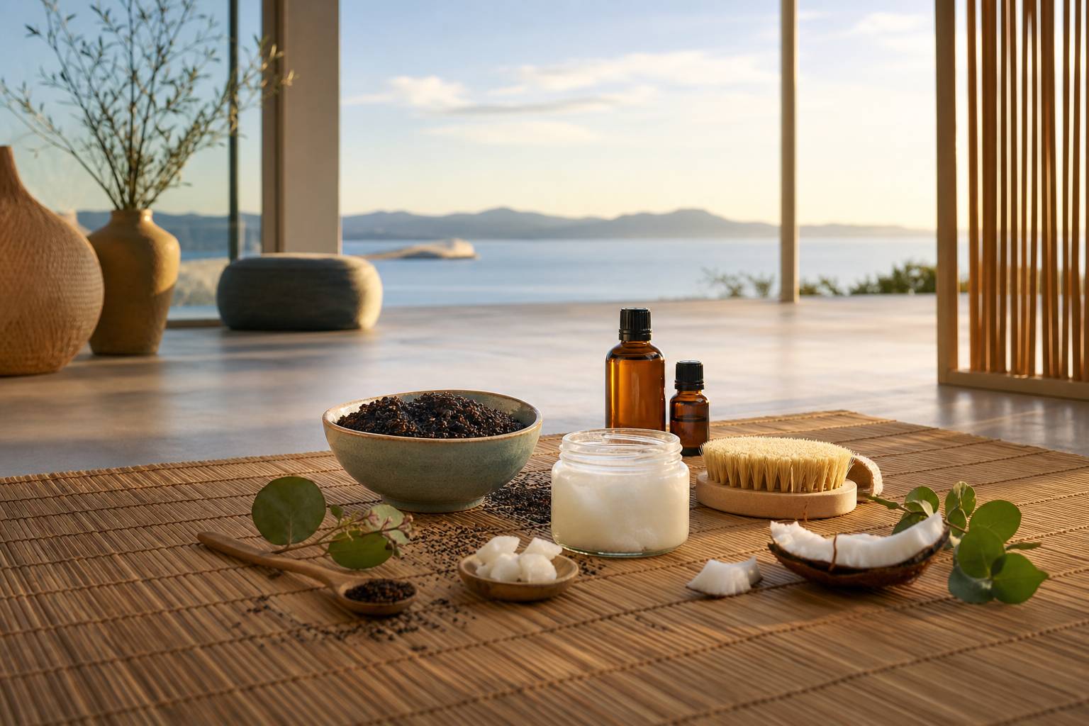 Soin naturel anti-cellulite avec marc de café, huiles essentielles et brosse sèche