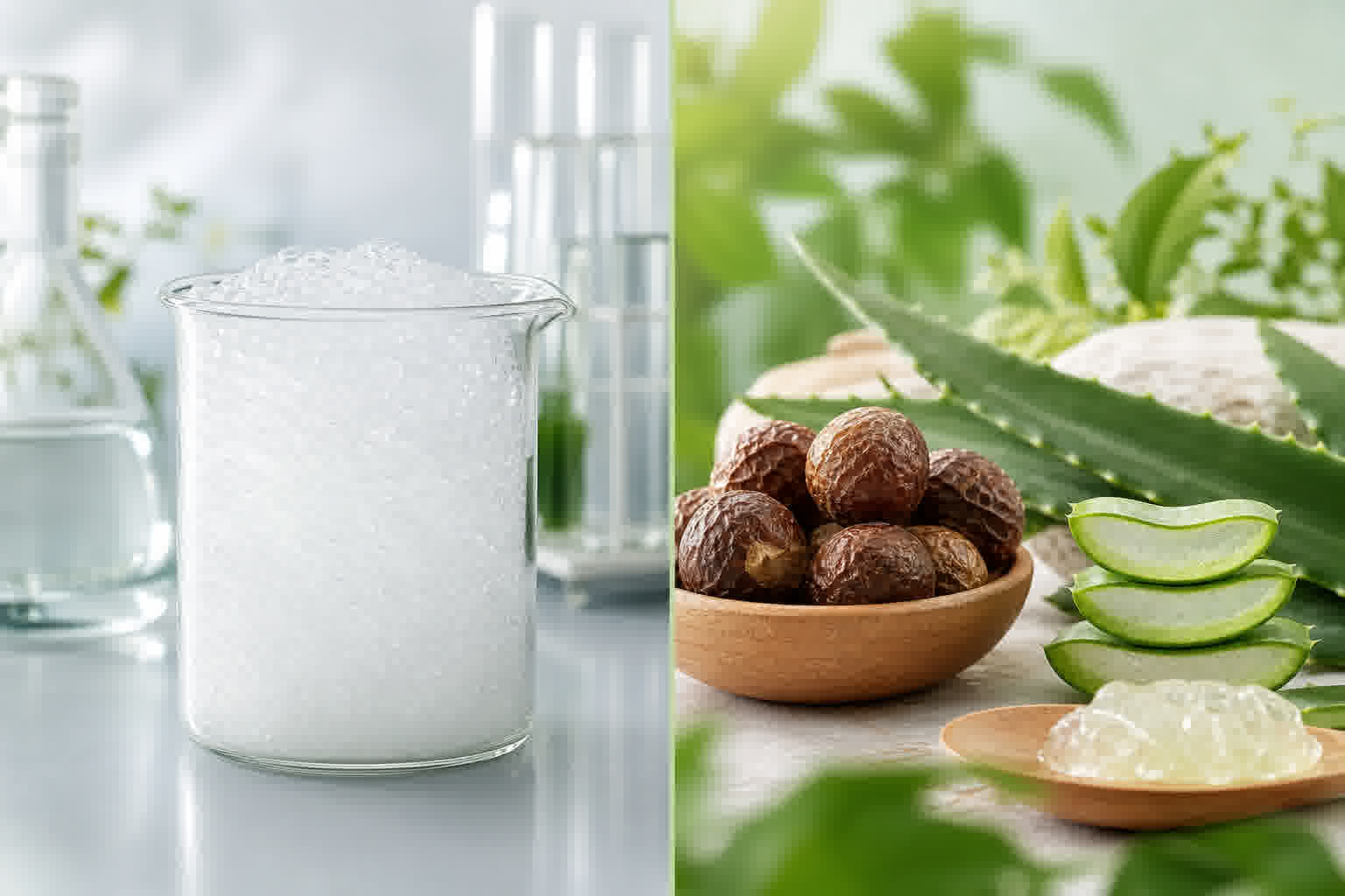 Comparaison entre tensioactifs chimiques et ingrédients naturels alternatifs