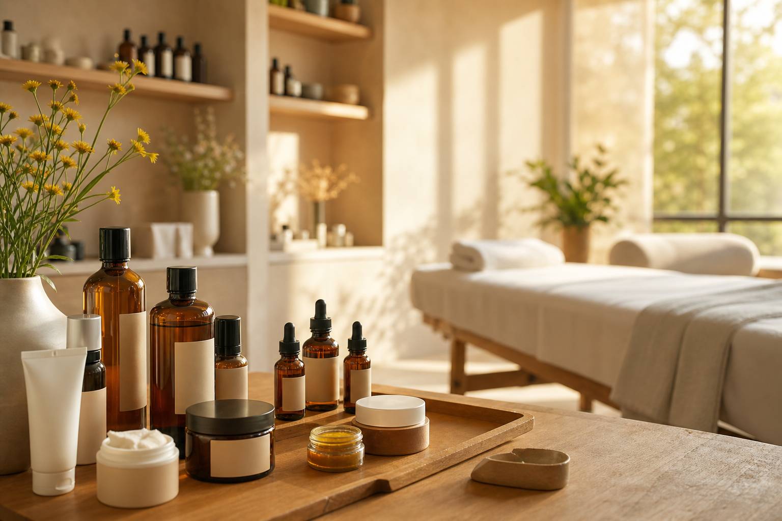 Soins cosmétiques professionnels Weleda Pro en cabinet avec huiles naturelles et préparations à l'arnica